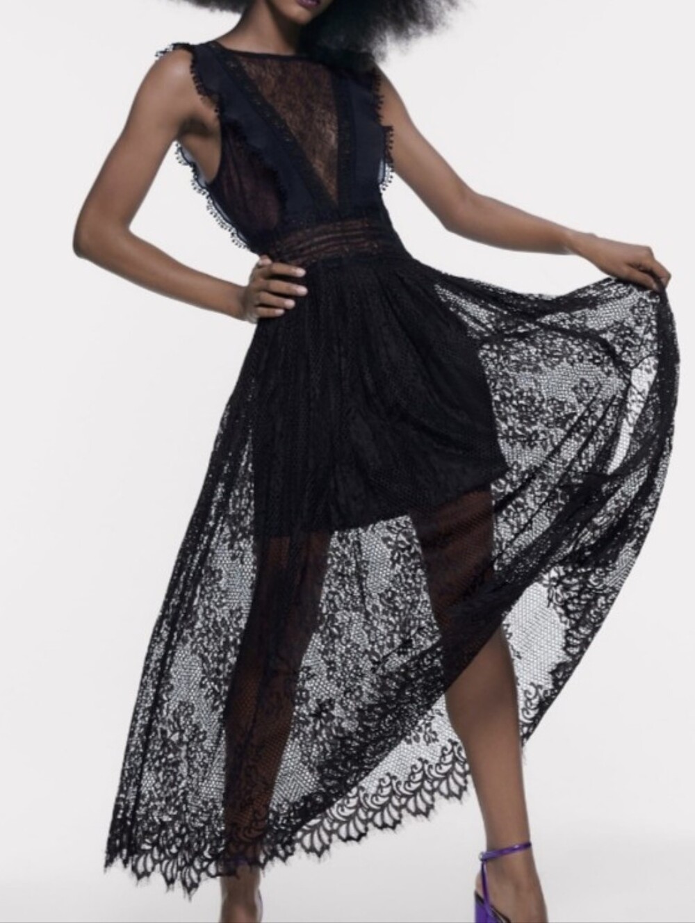 ZARA LACE BLACK MIDI DRESS  Size XS - Picture 11 of 12